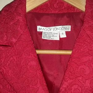 MAGGIE LONDON RED 2PC Skirt Suit Sz 4